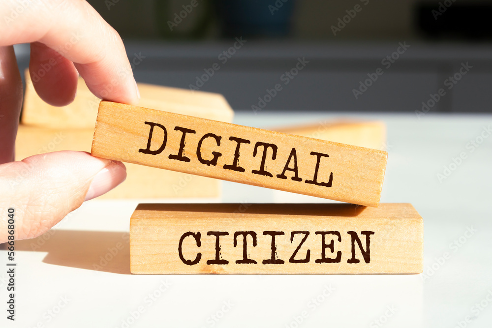 Wooden blocks with words 'Digital citizen'. Business, technology, internet concept