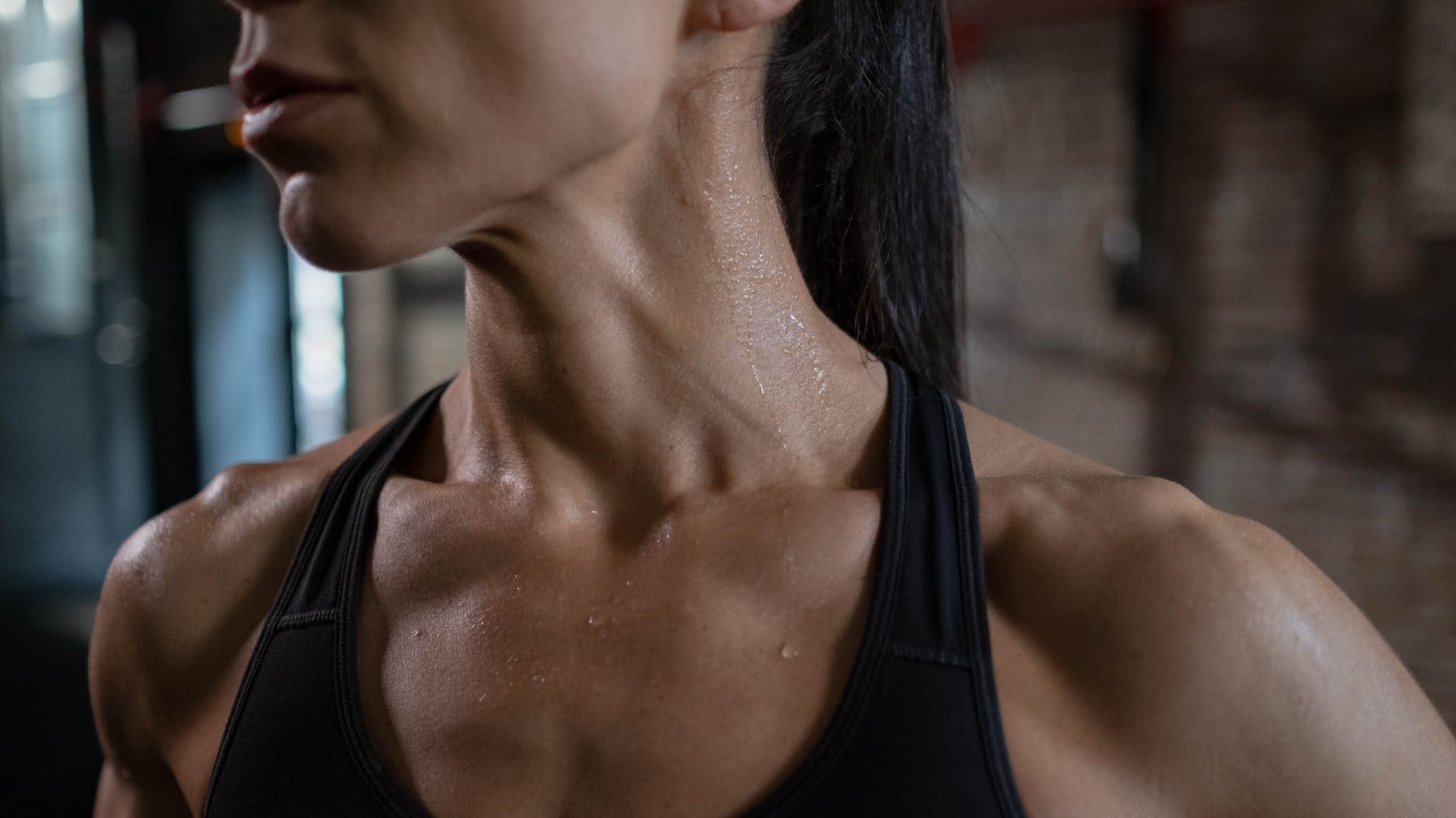 close up view of a woman sweating